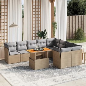 10 pcs conjunto de sofás p/ jardim com almofadões vime PE bege