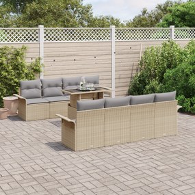 Conjunto de Sofá de Jardim vidaXL 9 Peças com Almofadas Bege Vime Poliéster