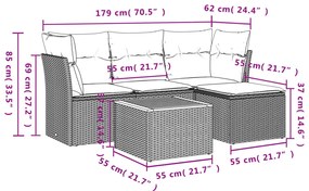 5 pcs conjunto de sofás p/ jardim com almofadões vime PE bege