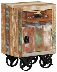 Mesa de cabeceira c/ rodas 40x30x57cm madeira recuperada maciça