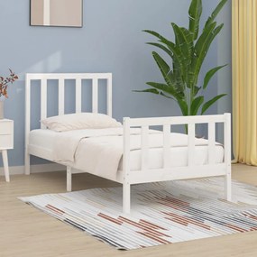 vidaXL Estrutura cama pequena solteiro 75x190 cm madeira maciça branco