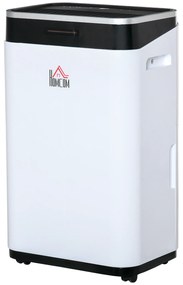 HOMCOM Desumidificador Elétrico 6,5L 20L/Dia com 3 Modos 2 Velocidades Tela LED Luzes Indicadoras Temporizador e Rodas Silencioso para Casa 34x24x57cm Branco