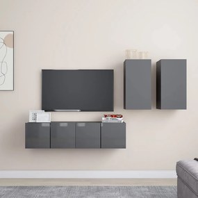 vidaXL 4 pcs conjunto de móveis de TV contraplacado cinzento brilhante
