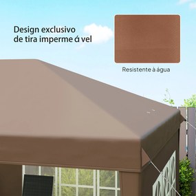 Tenda Dobrável 6x3 m Pop-up com 4 Laterais Removíveis Toldo de Jardim com 4 Janelas e Bolsa de Transporte Castanho