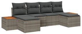 Conjunto de Sofá de Jardim 6 Peças com Almofadas Cinzas em Rattan de P