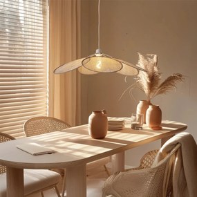 Candeeiro suspenso Japandi creme com abajur de linho - Aisha