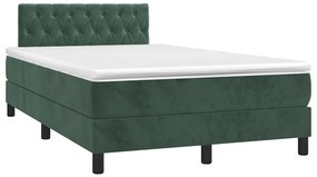 Cama box spring com colchão e luzes LED veludo verde-escuro