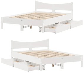 Estrutura de cama com gavetas 120x190 cm pinho maciço branco