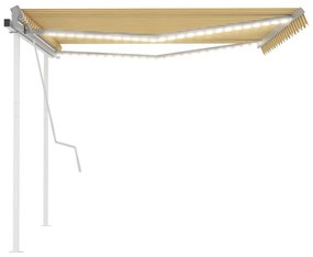 Toldo retrátil manual com luzes LED 4x3,5 m amarelo e branco