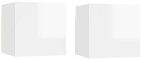 Mesas de cabeceira 2pcs 30,5x30x30cm contrapl. branco brilhante