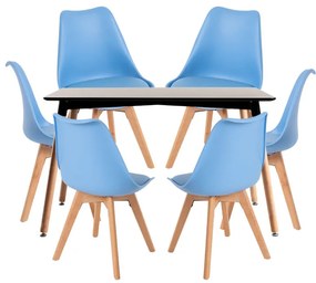 Conjunto Mesa Retangular 120 x 80 cm Preta e 6 Cadeiras Nórdicas Synk - Azul