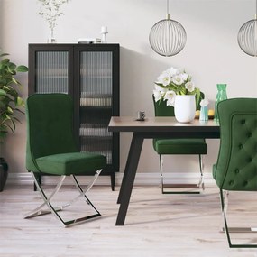 Cadeira jantar 53x52x98 cm veludo e aço inoxidável verde-escuro