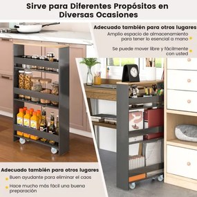 Carrinho de cozinha de arrumação estreito com 4 Estantes Rodas Organizador Móvel Economizador de Espaço para a Casa de Banho 48 x 13 x 81 cm Cinzento