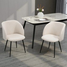 Conjunto de 2 cadeiras de sala de jantar com encosto em tecido com efeito de lã felpuda e pés em aço, 55 x 62 x 80 cm, bege e preto