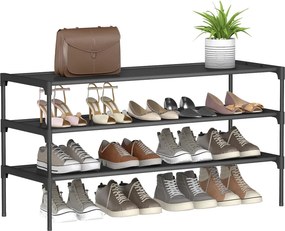 Sapateira com 3 níveis 29,7 x 91,8 x 53,5 cm, arrumação de sapatos Preta