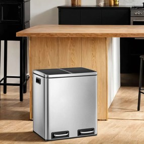 Caixote do lixo com 2 compartimentos 41 x 31,5 x 47 cm prateado