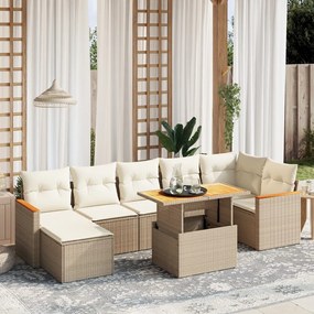 8 pcs conjunto de sofás p/ jardim com almofadões vime PE bege