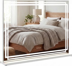 Espelho de maquilhagem com luz, 80 x 60 cm com 3 modos de iluminação regulável e controlo tátil inteligente Branco