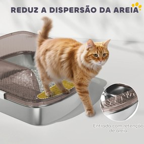 Caixa de Areia para Gatos Fechada com Bandeja em Aço Inoxidável Bordas Altas Pá para Gatos Grandes 53x42x27 cm Cinzento