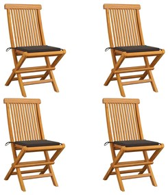 vidaXL Cadeiras de jardim c/ almofadões cinza-acast. 4 pcs teca maciça