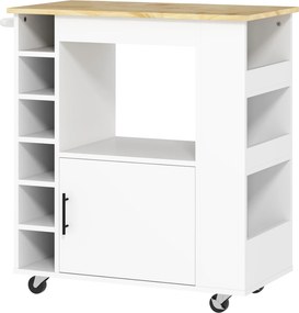 HOMCOM Carrinho de cozinha, ilha de cozinha móvel, carrinho de cozinha com compartimentos, adegas para vinhos, armário e superfície de trabalho, Branco | Aosom Portugal
