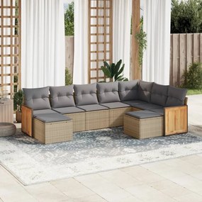 9 pcs conjunto de sofás p/ jardim com almofadões vime PE bege