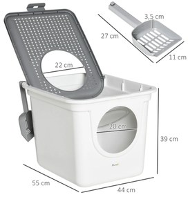 Caixa de Areia para Gatos com Pá Sanita para Animais de Estimação com 2 Portas 44x55x39 cm Branco e Cinza