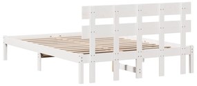 Estrado de Cama com Cabeceira Branca 140x200 cm Madeira Maciça de Pinh