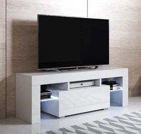 Móvel de TV Ernes Branco com LED RGB – 130x35x45 cm – 1 Gaveta e 3 Com