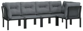 5 pcs conjunto lounge de jardim vime PE preto/cinzento