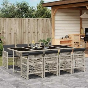vidaXL 9 pcs conjunto de jantar p/ jardim c/ almofadões cinzento claro