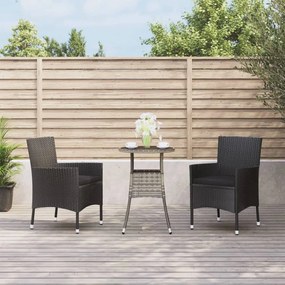 vidaXL 3 pcs conjunto bistrô de jardim c/ almofadões vime PE preto