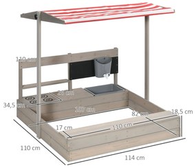 Outsunny Caixa de Areia de Madeira para Crianças com Teto Ajustável Ca