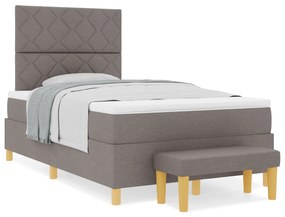 Cama Box Spring com Colchão &amp; Banco Taupe 120x200 cm Tecido