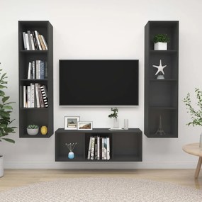 vidaXL 3 pcs conjunto de móveis de TV derivados de madeira cinzento