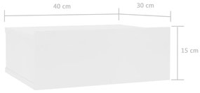 Mesa cabeceira suspensa 2 pcs 40x30x15 cm contraplacado branco