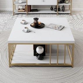 Mesa de Centro Zenn – Branco/Dourado – 90x39x40 cm