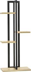 Estante para plantas 45 x 25 x 110 cm em forma de escada com 4 níveis de alturas diferentes, estilo industrial, em madeira, preto e natural