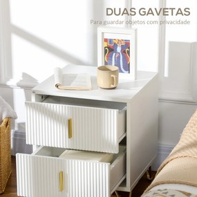 Mesa de Cabeceira "Aurora" com 2 Gavetas – 40x40x47 cm – Branco e Dour