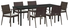 Conjunto de Jantar de Jardim de 7 Peças com Almofadas em Polyrattan Ca