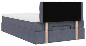 Cama otomana com colchão 120x190 cm veludo cinzento-escuro