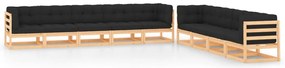 9 pcs conj. lounge jardim c/ almofadões antracite pinho maciço
