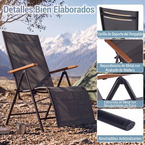 Espreguiçadeira de Jardim Dobrável, 72-138 x 57 x 91-110 cm, Encosto Ajustável em 5 Posições, Preto