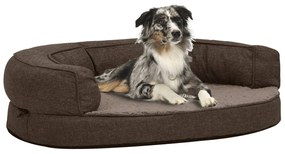 Cama para cães ergonómica 75x53cm aspeto linho pelúcia castanho