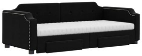 Sofá-cama com gavetão e gavetas 80x200 cm tecido preto