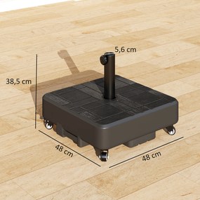 Base para guarda-sol 48 x 48 x 38,5 cm, base para guarda-sol de exterior com rodas, recarregável com 35 kg de areia ou 28 L de água, Preto