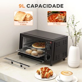 Mini Forno Elétrico 9L com Temperatura Ajustável até 230°C Temporizador 60 min e Bandeja para Assar 35x24,6x20 cm Preto