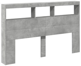 Armário de cabeceira c/ luzes LED 160x17x102cm cinzento cimento