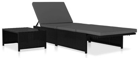 Espreguiçadeiras com mesa 2 pcs vime PE preto