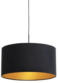 Candeeiro de suspensão com cúpula de veludo preto com 50 cm dourado - Combi Clássico / Antigo